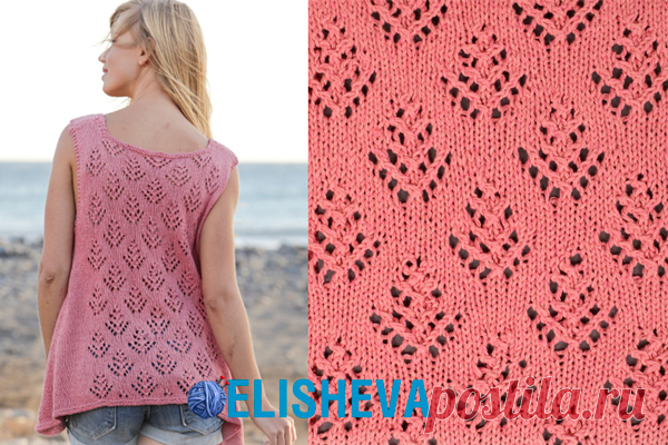 Удлинённый топ с ажурным узором на спине от Drops Design вязаный спицами | Блог elisheva.ru