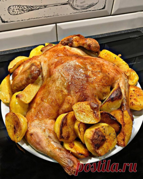 #рецепты 
Запеченная целиком курица с картофелем  
Ингредиенты:
Курица-1 шт
Картофель-1 кг
Растительное масло-2 ст.л
Соль,перец по вкусу

Маринад:
Растительное масло-4 ст.л
Сухой чеснок-1 ч.л
Паприка-1,5 ч.л
Куркума-1 ч.л
Горчица-1 ст.л
Соль,перец по вкусу

Приготовление:

1. Тушку промываем, обсушиваем. Разрезаем по брюшку и грудке, раскрываем, как книжку. Основанием ладони отбиваем половинки грудки, надламываем суставы крыльев и ножек, чтобы не торчали во время запекания...