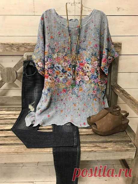 Irregular Print Fashion Womens Short Sleeves Top
