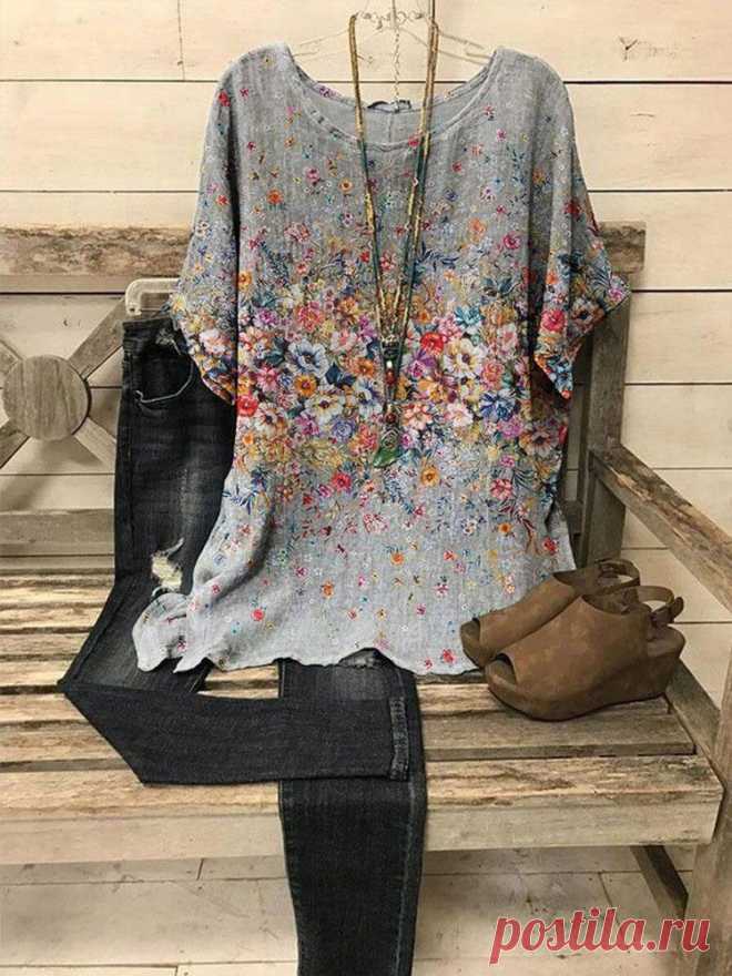Irregular Print Fashion Womens Short Sleeves Top