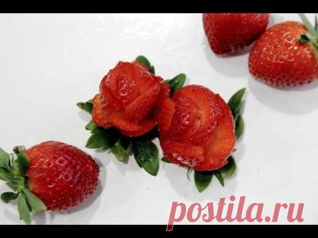 Cómo hacer rosas con fresas. Strawberry flower