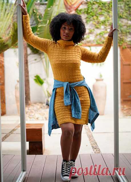 Vestido de Tricô Mostarda com Fio Cisne Portland - Blog do Bazar Horizonte