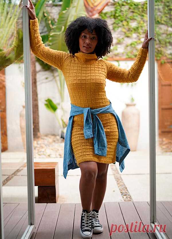Vestido de Tricô Mostarda com Fio Cisne Portland - Blog do Bazar Horizonte