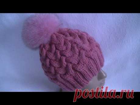 Вязание  шапки узором   Коса с 12 петель.Knitting hats pattern Kos with 12 loops