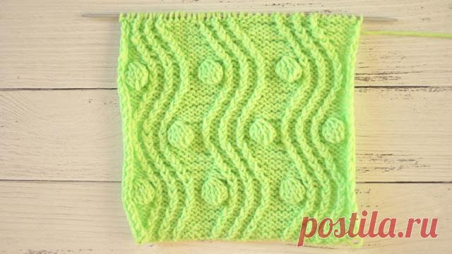 Красивые узоры с нуппами 
Рельефные дорожки и нуппы



Раппорт узора составляет 13 петель и 24 ряда. Но надо учитывать, что еще необходимо дополнительно набрать 2 после раппорта для симметрии узора.На схеме указаны только лиц…