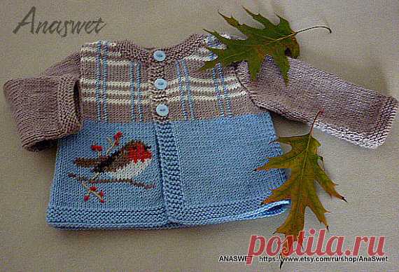 Knit baby pattern.Pattern baby cardigan with Robin.Pattern