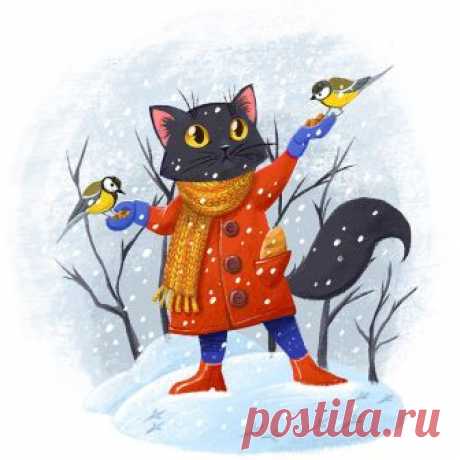 Сообщество иллюстраторов | Иллюстрация Зимний котик.