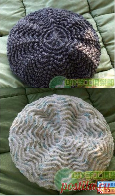 Головные уборы. Берет спицами красивым волнистым узором / Вязание