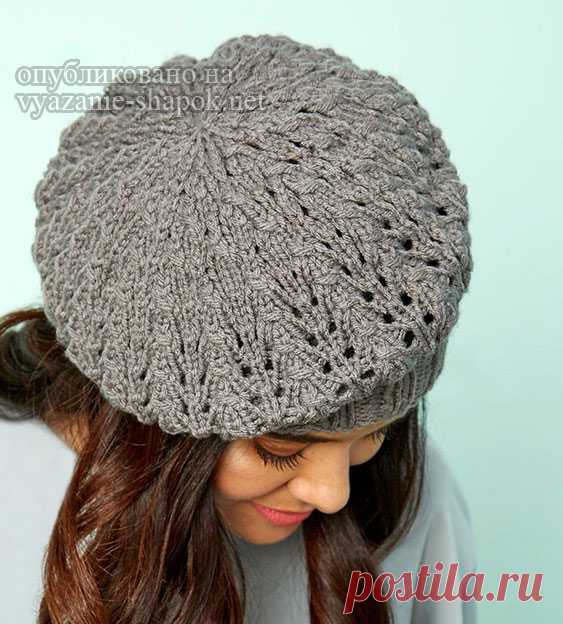 Ажурный берет спицами для осени от Red Heart | Вязание Шапок - Модные и Новые Модели