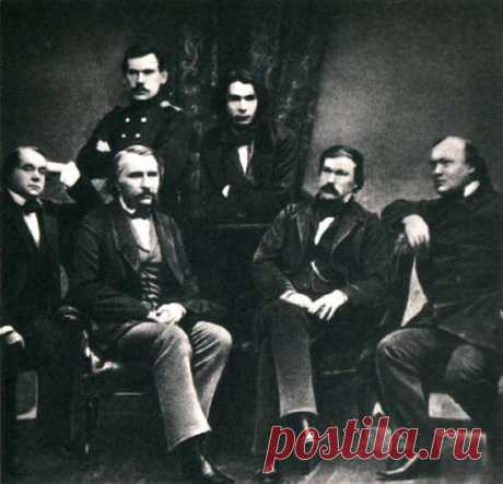 Редакция «Современника»: Иван Гончаров, Иван Тургенев, Лев Толстой, Дмитрий Григорович, Александр Дружинин и Александр Островский