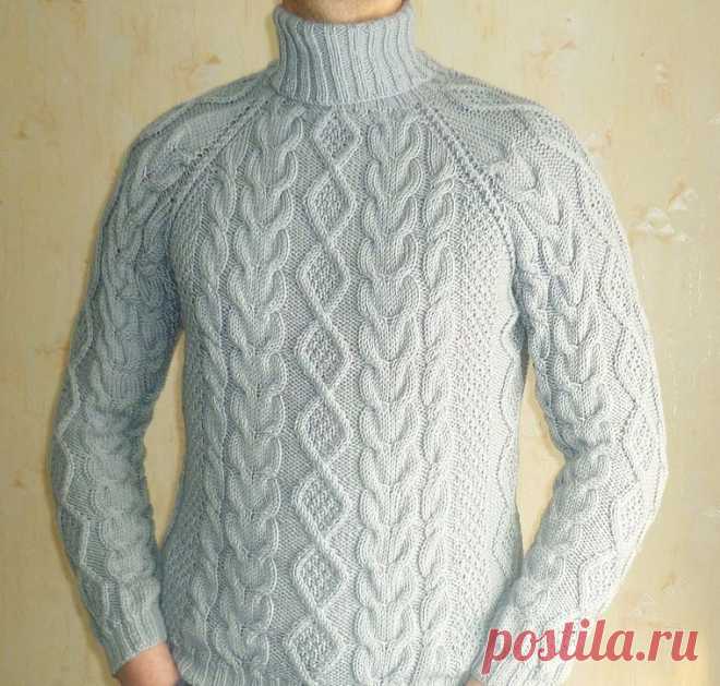 Мужской свитер спицами со схемами и описанием для начинающих с видео