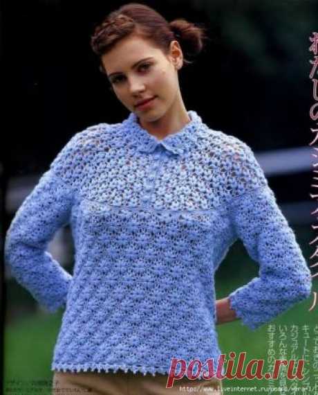 Голубой пуловер с застёжкой