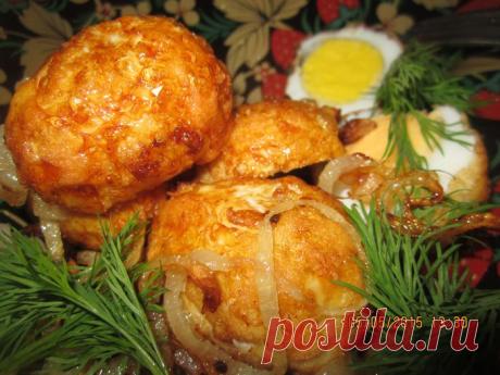 Закуска из жареных яиц,предварительно отваренных