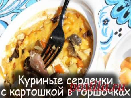 Из сердечек можно приготовить салаты, шашлыки, закуски и т.д. Сегодня я предлагаю приготовить куриные сердечки с картошкой в горшочках. Блюдо получается вкусным и наваристым.Описание в комментариях
