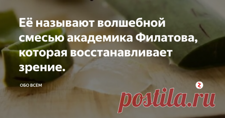 Её называют волшебной смесью академика Филатова, которая восстанавливает зрение. Рассказала женщина, которая лечилась у академика Филатова в 1960 -х годах. Она переписала этот рецепт с информационной доски и долгие годы рекомендовала его тем, кто хотел укрепить зрение.
Смесь на основе сока алоэ. Растение должно быть не моложе двух лет, чем старше, тем лучше. Взять с растения большие листья, можно добавить 2 -3 молодых листочка. Как следует промыть кипячённой водой и убрать в х