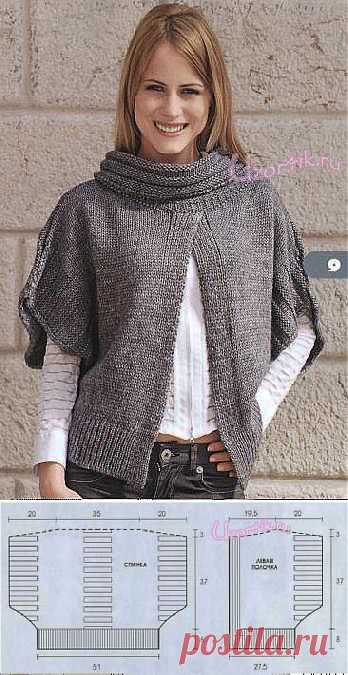 Пончо с высоким воротником - Описание вязания, схемы вязания крючком и спицами | Узорчик.ру