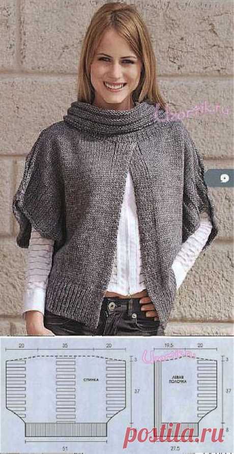 Пончо с высоким воротником - Описание вязания, схемы вязания крючком и спицами | Узорчик.ру