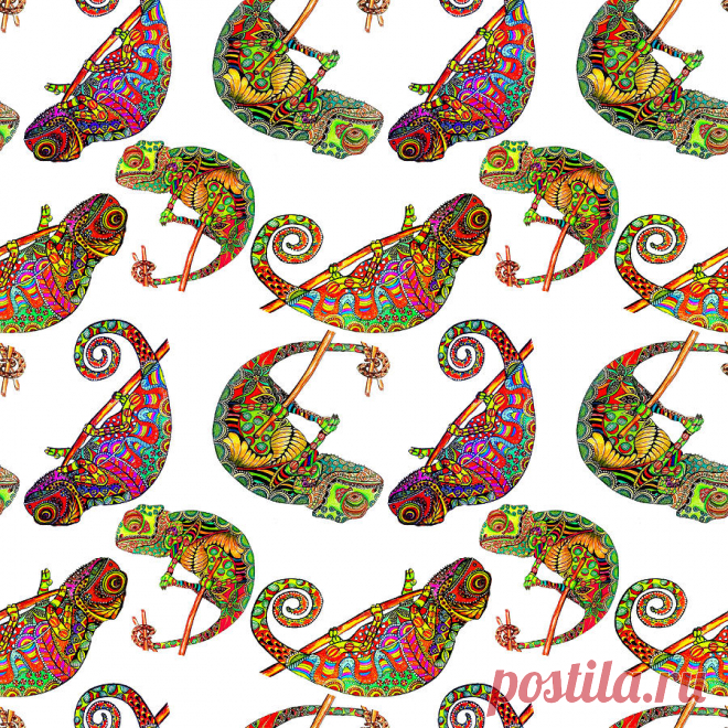 Colored zentangle chameleon seamless pattern. Doodle exotic wild animal. Abstract lizzard.  image of reptile isolated on white background by Marharyta Diemidova Colored zentangle chameleon seamless pattern. Doodle exotic wild animal. Abstract lizzard.  image of reptile isolated on white background Digital Art by Marharyta Diemidova