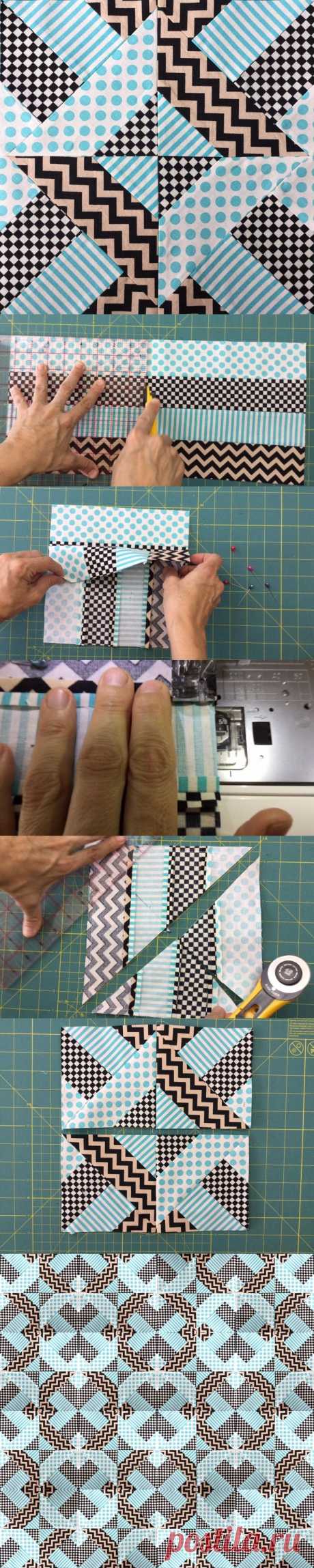 Quick and easy &quot;Doubly striped Half Square Triangle block&quot;
