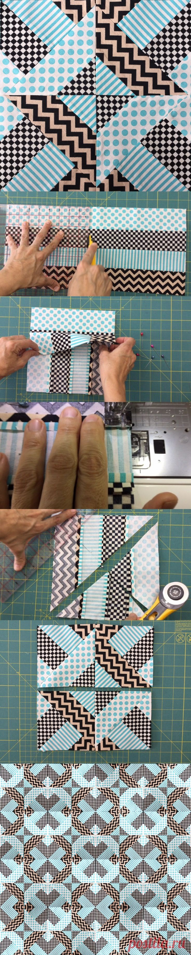 Quick and easy "Doubly striped Half Square Triangle block"