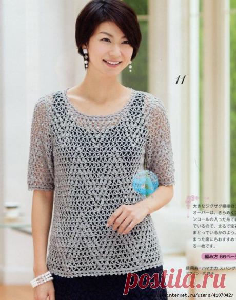 АЖУРНЫЙ ДЖЕМПЕР УЗОРОМ "ЗИГЗАГ" С КОРОТКИМИ РУКАВАМИ.