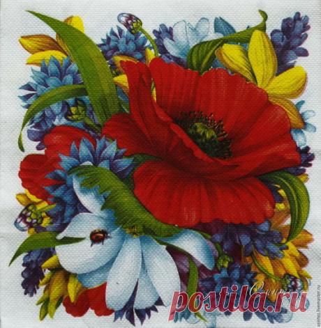 Купить салфетки для декупажа Мак садовый декупажный принт - салфетки декупаж, салфетка с цветами