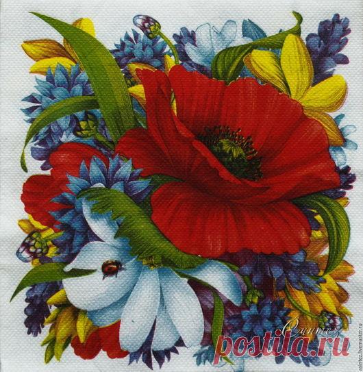 Купить салфетки для декупажа Мак садовый декупажный принт - салфетки декупаж, салфетка с цветами