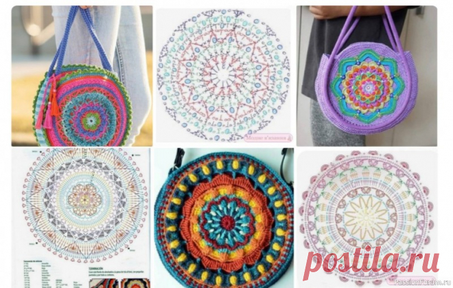 Круглые салфетки становятся сумками. Схема | Вязаные крючком аксессуары