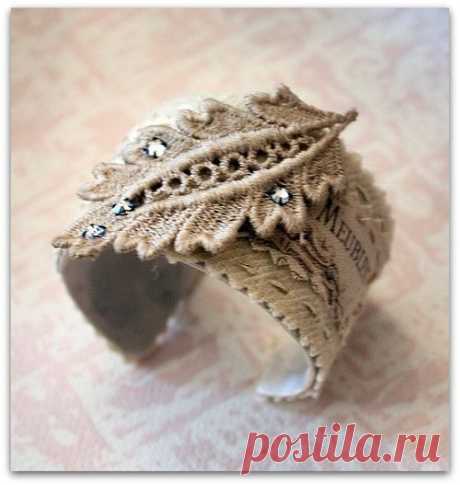 Lace cuff bracelet | Fabric beads and jewelry