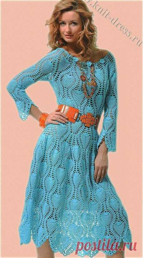 Платье крючком узором Ананас  https://knit-dress.ru/post_1284915616.html