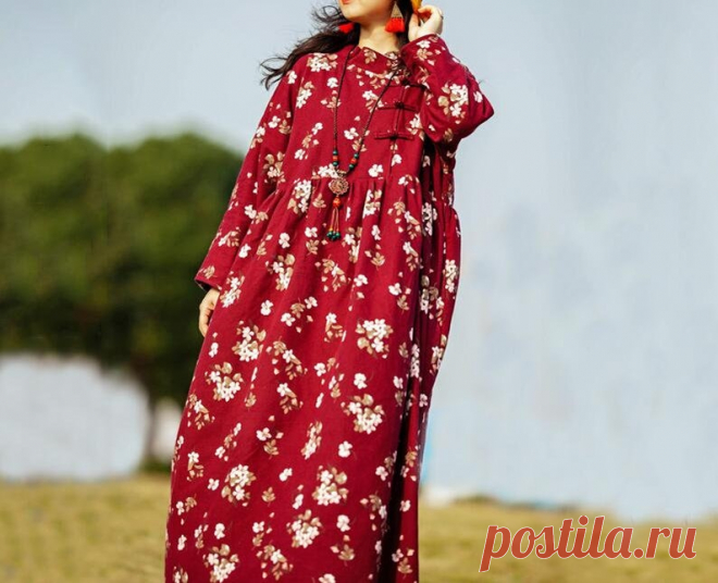 Women dark red long dress winter maxi dress warm robe | Etsy