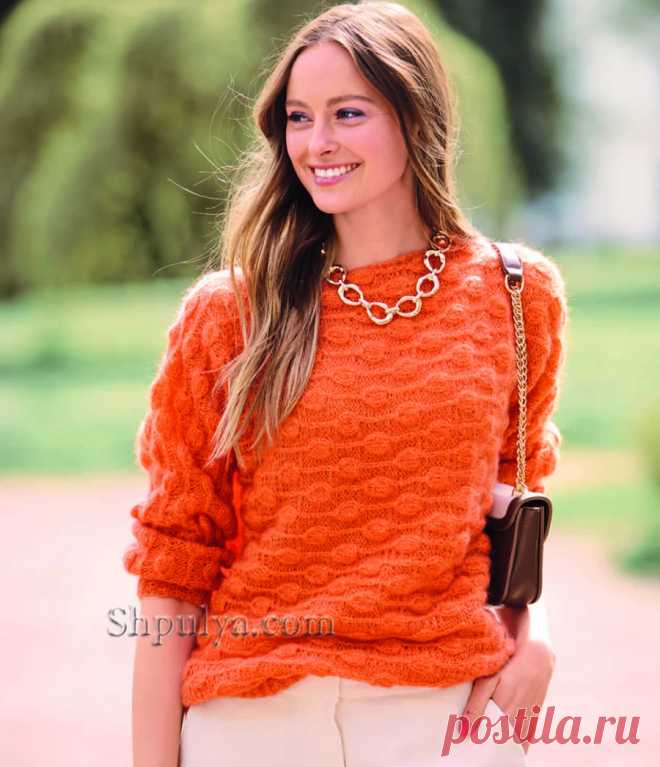 Связанный поперек пуловер узором с крупными «шишечками» — Shpulya.com - схемы с описанием для вязания спицами и крючком