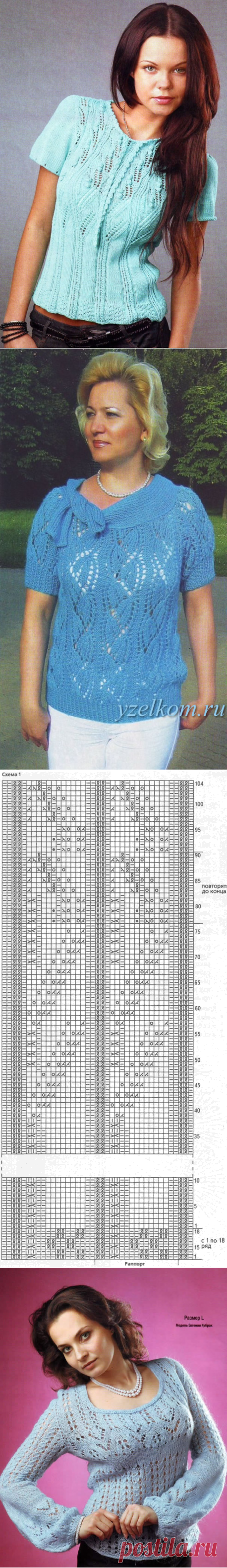 Кофта красивым узором спицами Кофточка с цветком на груди Пуловер ажурный вязаный Пуловер с открытыми плечами Розовая кофточка с ажурными рукавами Блузон Пуловер ажурный с воротником Пуловер воздушный Джемпер женский. Рукав реглан Пуловер на спицах. Узор косы, узор из листьев