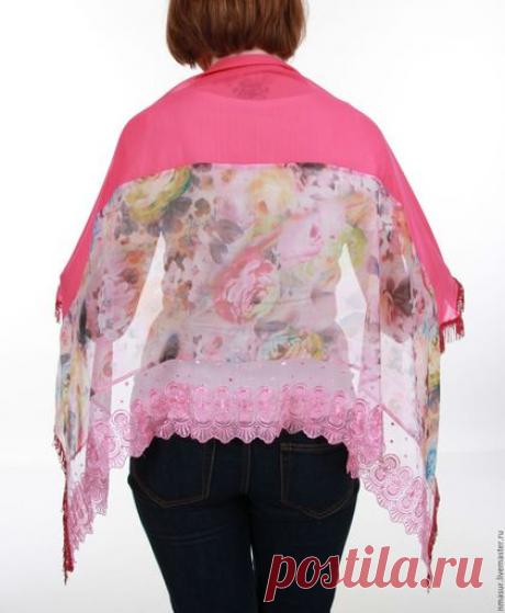 Купить Палантин &quot; Розовый пион&quot; - шарф, шарф женский, шарфик, легкий шарфик
