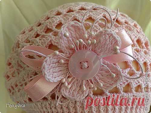 НЕЖНЫЙ АЖУРНЫЙ БЕРЕТИК С ЦВЕТКОМ.