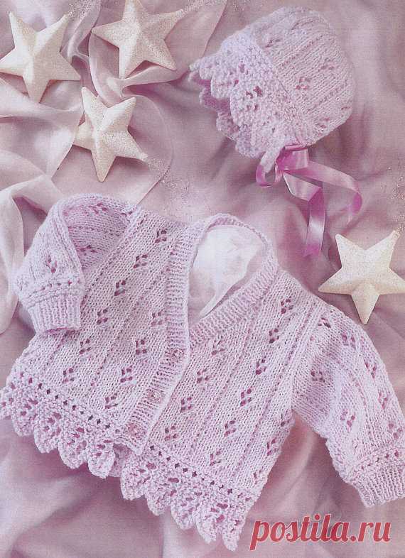 vintage knitting pattern PDF baby cardigan and bonnet double knitting 16