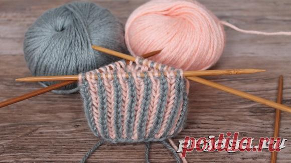 Вязание-спицы >Двухцветная английская резинка по кругу