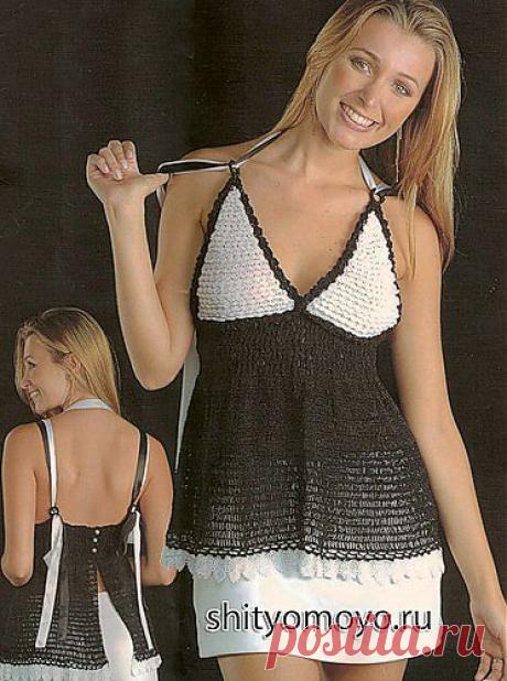 Бесплатные схемы вязания крючком с описанием: черно-белая туника с оборками/Платья, туники и сарафаны/Вязание/Статьи / Шитье, вязание, рукоделие, бисероплетение