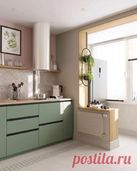 Кухня-гостиная, баклон вписан в пространство кухни. Кухня сделана в без закрытых фасадов.. в тренде популярности открытых пространств.