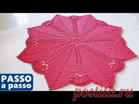 TAPETE ou CENTRO de mesa em crochê passo a passo | Fácil adaptar para o tamanho que você precisa