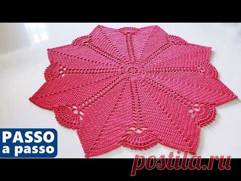 TAPETE ou CENTRO de mesa em crochê passo a passo | Fácil adaptar para o tamanho que você precisa