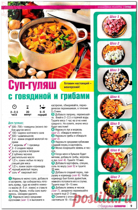 Суп-гуляш с говядиной и грибами