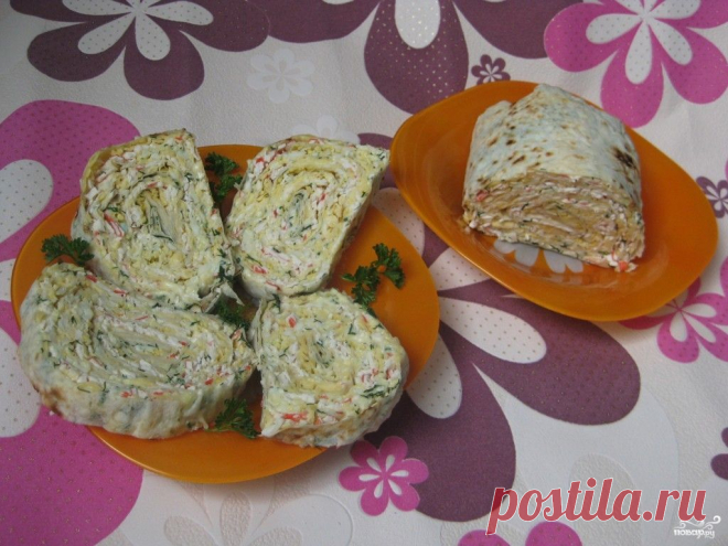 Рулет из лаваша с крабовыми палочками - пошаговый кулинарный рецепт на Повар.ру