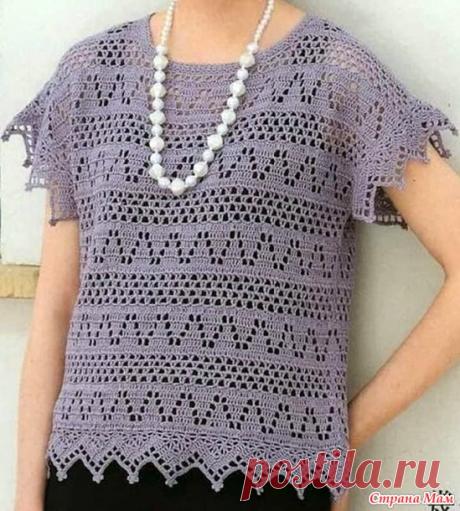 Сиреневый топ в технике филе Вязание топа начинать с каймы. Связать нужное количество рапортов для нужного объёма. Затем разобрать основной узор по основанию каймы, следуя схеме. Судя по выкройке детали вяжутся отдельно.