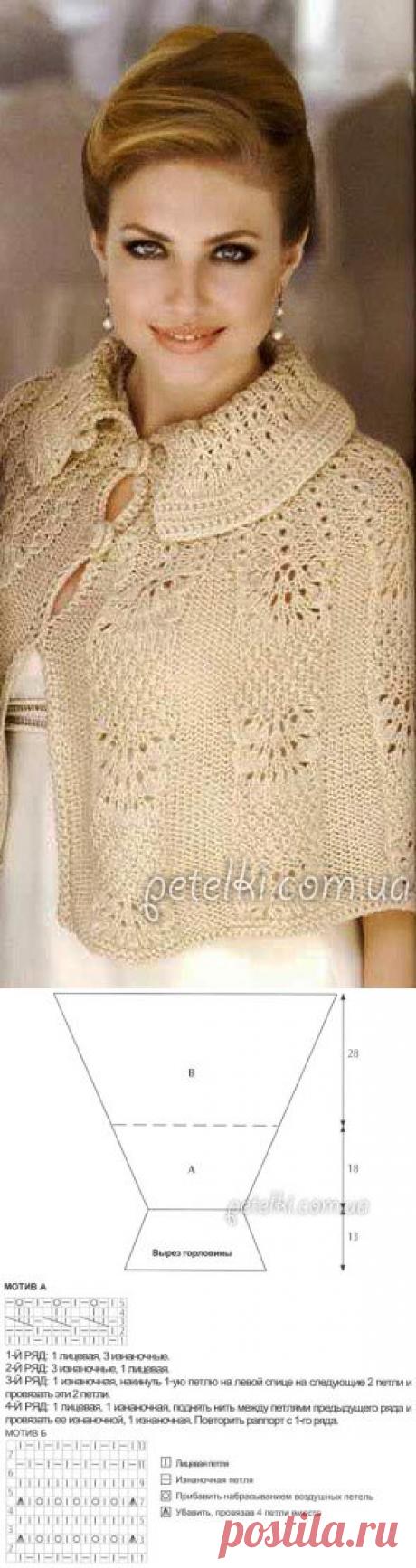 Накидка-болеро с воротничком. Описание, схема, выкройка