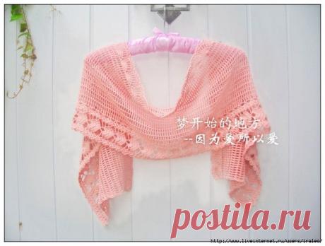 Палантин в филейной технике с кружевными краями. Крючок. Схема. /