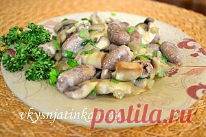 Куриные сердечки с грибами - рецепт с фото