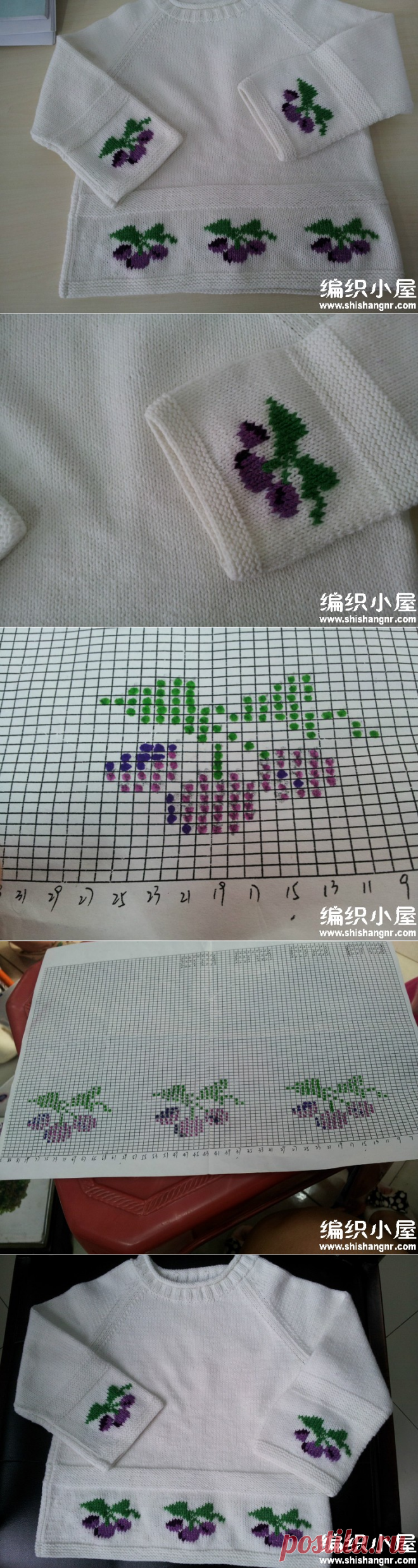 白色圆领葡萄花儿童毛衣 -编织小屋_编织人生论坛，手工编织毛衣，儿童毛衣编织，快乐编织网！