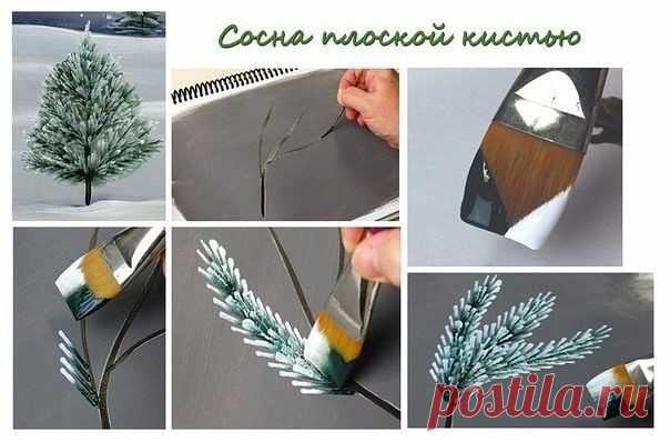 Рисуем ёлочку и сосну в разных техниках — Поделки с детьми