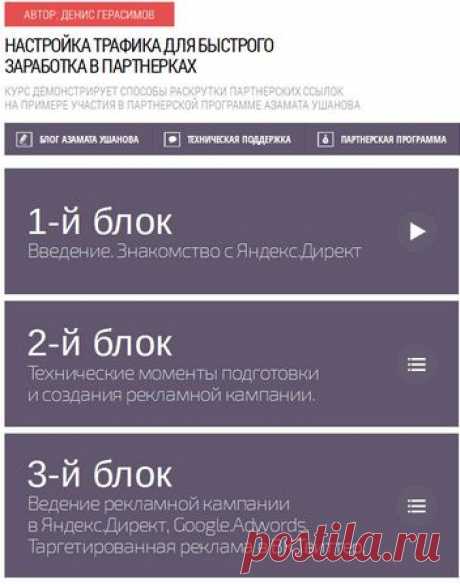 Реалити-тренинг Дениса Герасимова «Настройка холодного трафика для раскрутки партнерских ссылок». Из него вы узнаете, как делать продажи в партнёрских программах, даже если у вас нет своей подписной базы. Используя контекстную рекламу Я.Директ, Google Adwords, таргетинг Вконтакте и др.